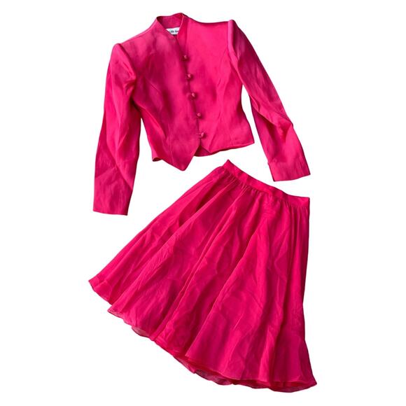 Vintage 1980's David Hayes Saks Fifth Avenue 100% Silk 2 Piece Blazer Skirt Set - Picture 1 of 12